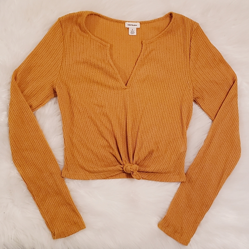 Wild Meadow - Mustard Crop Tie Long Sleeve Henley